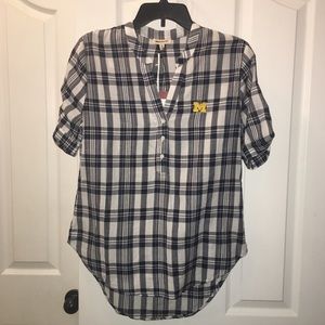 NWT Navy and White Michigan Women’s Button up